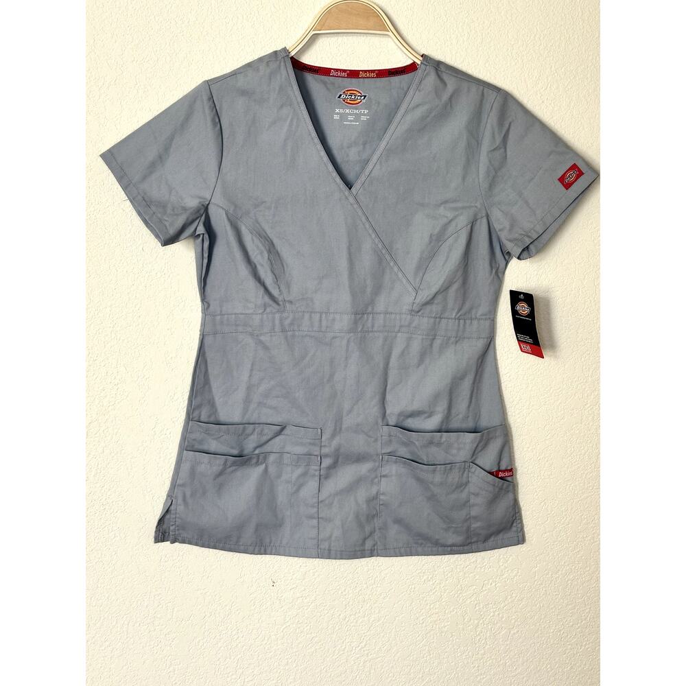 NWT Dickies Women’s XS Gray Scrub Top – EDS Signature V-Neck – Medical Uniform